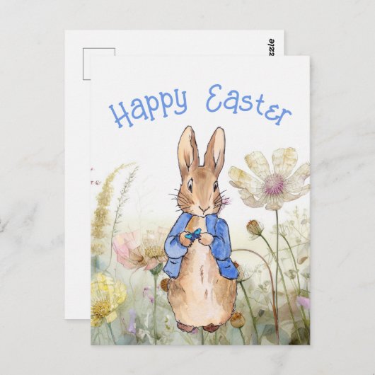 Peter der Kaninchen Wildblumen Glücklich Ostern Postkarte (Vorne/Hinten)