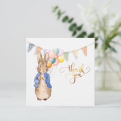 Peter der Kaninchenballons und bunte Fahnen Dankeskarte (Stehend Vorderseite)