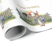 Peter der Kaninchenballons zum ersten Geburtstag Geschenkpapier (Rolleneckpunkt)