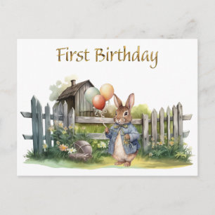 Peter der Kaninchenballons zum ersten Geburtstag Postkarte