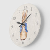 Peter der Kaninchenbeige Leinenuntergrund Große Wanduhr (Winkel)