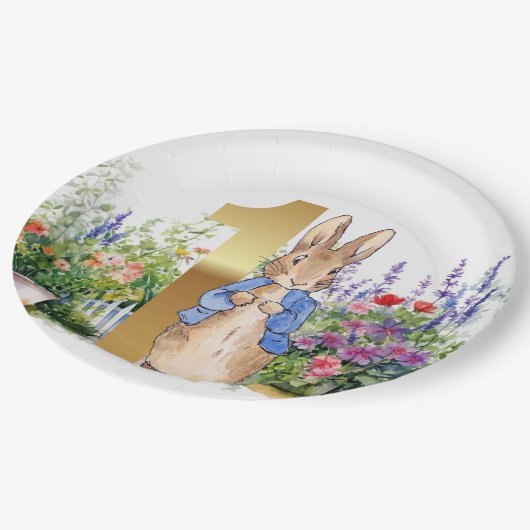 Peter der Kaninchenblütengarten Erster Geburtstag Pappteller (Schrägansicht)