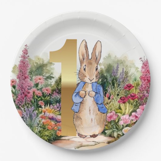 Peter der Kaninchenblütengarten Erster Geburtstag Pappteller (Vorderseite)