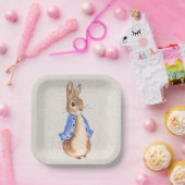 Peter der Kaninchenleinenhintergrund Pappteller (Party)