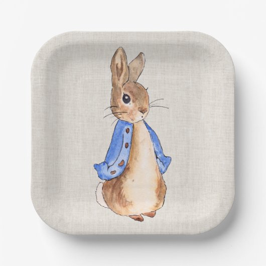 Peter der Kaninchenleinenhintergrund Pappteller (Vorderseite)