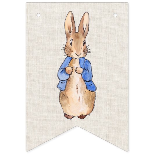 Peter der Rabbit beige Leinen texturiert Hintergru Wimpelkette (Erste Fahne)