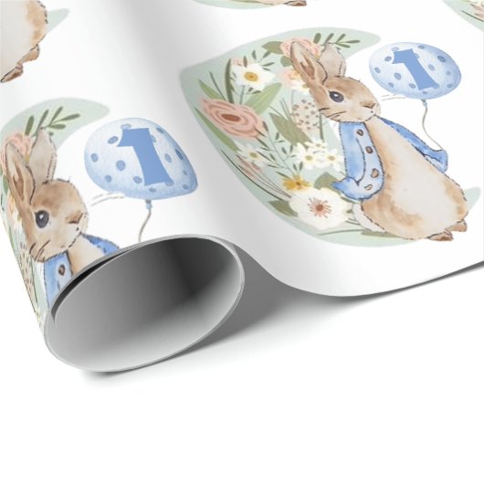Peter der Rabbit Blue Birthday Balloon Geschenkpapier (Rolleneckpunkt)