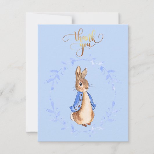 Peter der Rabbit Blue Wreath Gold Danke, dass Sie  Dankeskarte (Vorderseite)