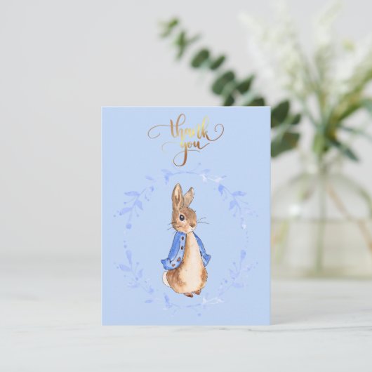 Peter der Rabbit Blue Wreath Gold Danke, dass Sie  Dankeskarte (Stehend Vorderseite)