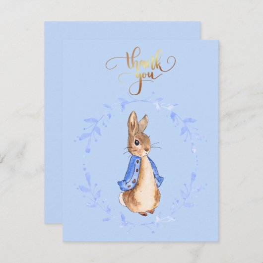 Peter der Rabbit Blue Wreath Gold Danke, dass Sie Dankeskarte (Vorne/Hinten)