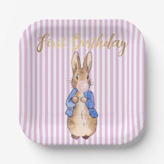 Peter der Rabbit blühende rosa Blase Kaugummi Pappteller (Vorderseite)