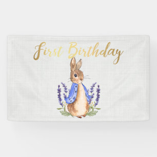 Peter der Rabbit graue Leinen 1. Geburtstag Banner