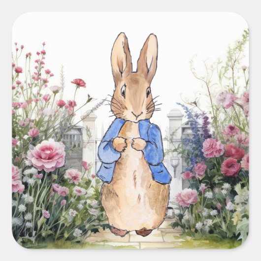Peter der Rabbit in seinem Garten Nr. 2 Quadratischer Aufkleber (Vorderseite)