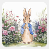 Peter der Rabbit in seinem Garten Nr. 2 Quadratischer Aufkleber (Vorderseite)