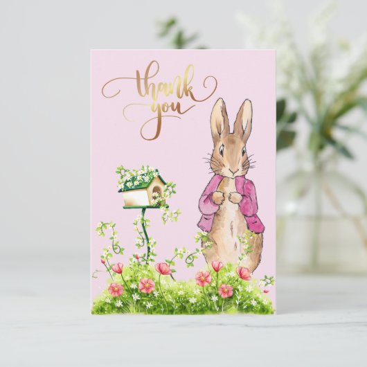 Peter der Rabbit Pink Jacke Blumenrahmen Dankeskarte (Stehend Vorderseite)
