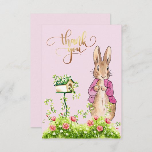 Peter der Rabbit Pink Jacke Blumenrahmen Dankeskarte (Vorne/Hinten)