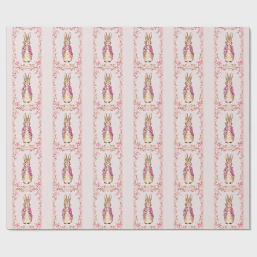 Peter der Rabbit Pink Jacke Blumenrahmen Geschenkpapier (Flach)