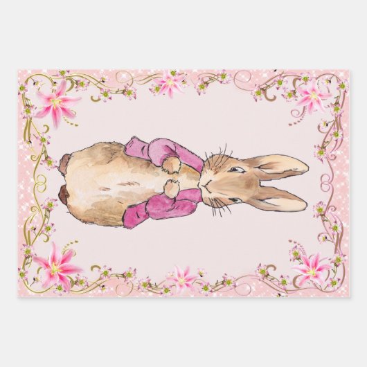 Peter der Rabbit Pink Jacke Blumenrahmen Geschenkpapier Set (Vorderseite 3)