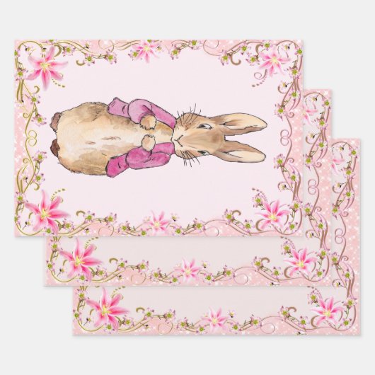 Peter der Rabbit Pink Jacke Blumenrahmen Geschenkpapier Set (Set)
