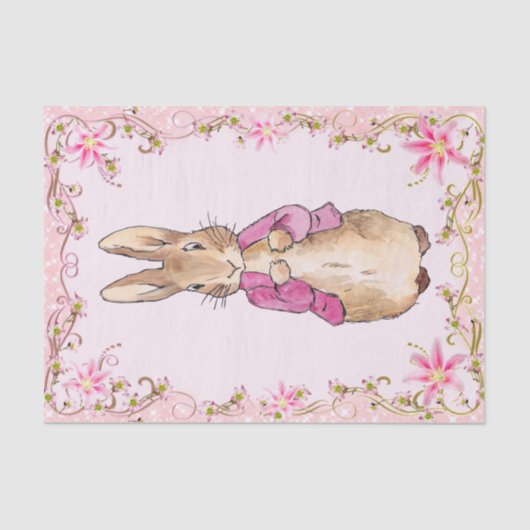 Peter der Rabbit Pink Jacke Blumenrahmen Seidenpapier (Vorderseite)