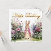 Peter der Rabbit Pink Jacket Garden Glücklichen Ge Karte (Vorderseite/Rückseite Beispiel)