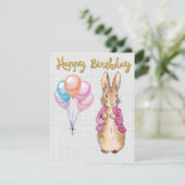 Peter der Rabbit Pink Jacket Gray Linen Dankeskarte (Stehend Vorderseite)