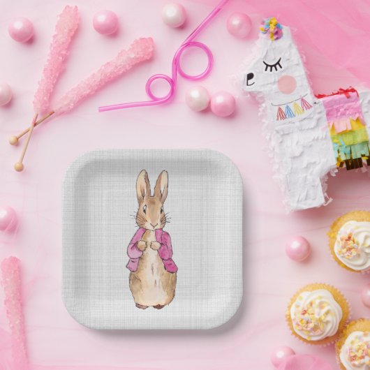Peter der Rabbit Pink Jacket Gray Linen Pappteller (Party)
