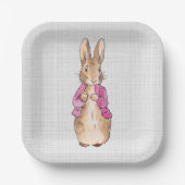Peter der Rabbit Pink Jacket Gray Linen Pappteller (Vorderseite)