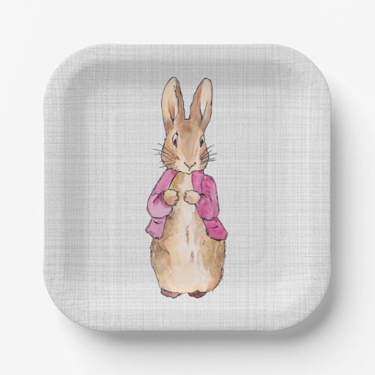 Peter der Rabbit Pink Jacket Gray Linen Pappteller (Vorderseite)