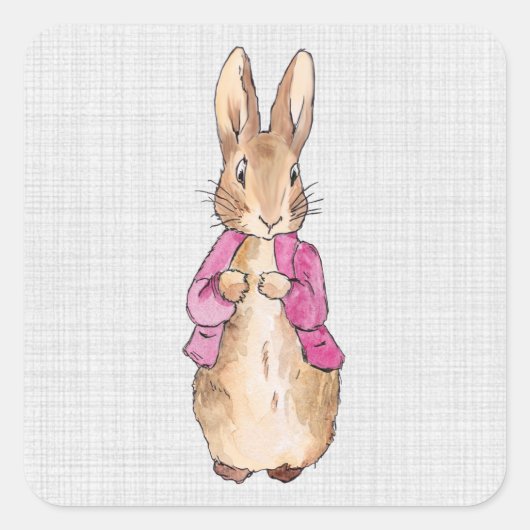 Peter der Rabbit Pink Jacket Gray Linen Quadratischer Aufkleber (Vorderseite)