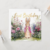 Peter der Rabbit Pink Jacket in seinem Garten Karte (Vorderseite/Rückseite Beispiel)