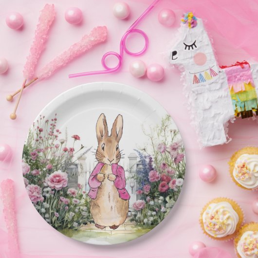 Peter der Rabbit Pink Jacket in seinem Garten Pappteller (Party)
