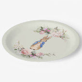 Peter der Rabbit rosa Blumenkranz Pappteller (Schrägansicht)