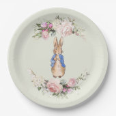 Peter der Rabbit rosa Blumenkranz Pappteller (Vorderseite)