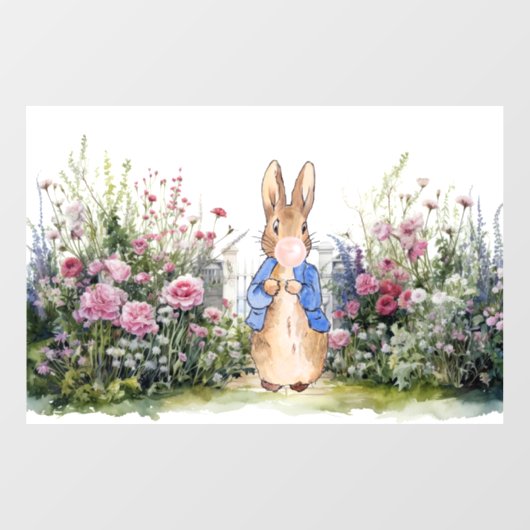 Peter der Rabbit rosa Kaugummi in seinem Garten Fensteraufkleber (Blatt)