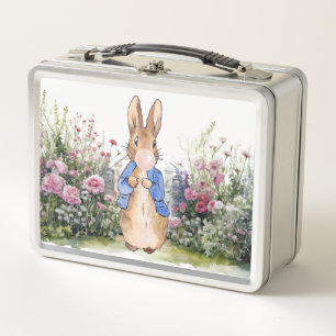 Peter der Rabbit rosa Kaugummi in seinem Garten Metall Brotdose