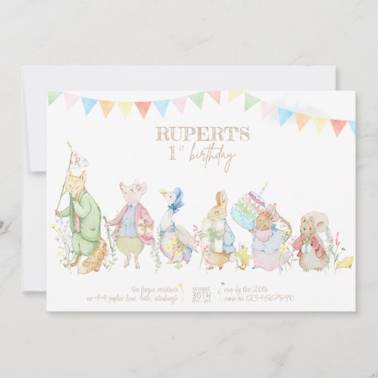 Peter der Rabbit zum ersten Geburtstag Einladung (Vorderseite)