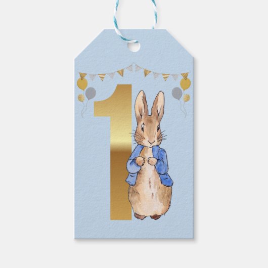 Peter der Rabbit zum ersten Geburtstag Geschenkanhänger (Vorderseite)
