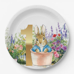 Peter der Rabbit zum ersten Geburtstag in einem To Pappteller
