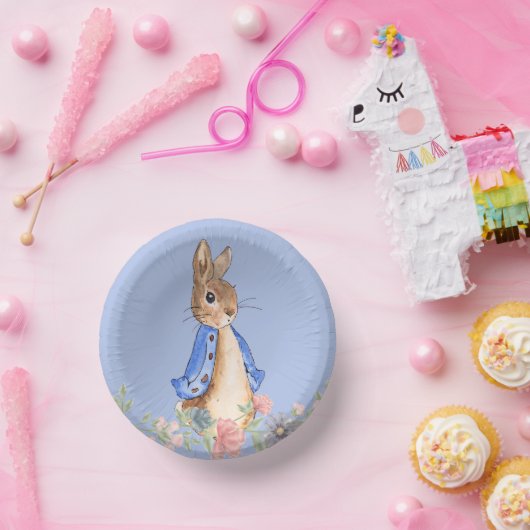 Peter des Kaninchens mit rosa Blumenreath Pappteller (Party)