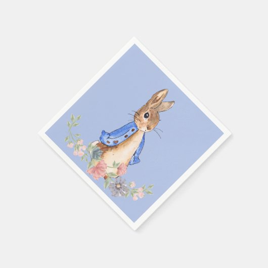 Peter des Kaninchens mit rosa Blumenreath Serviette (Ecke)