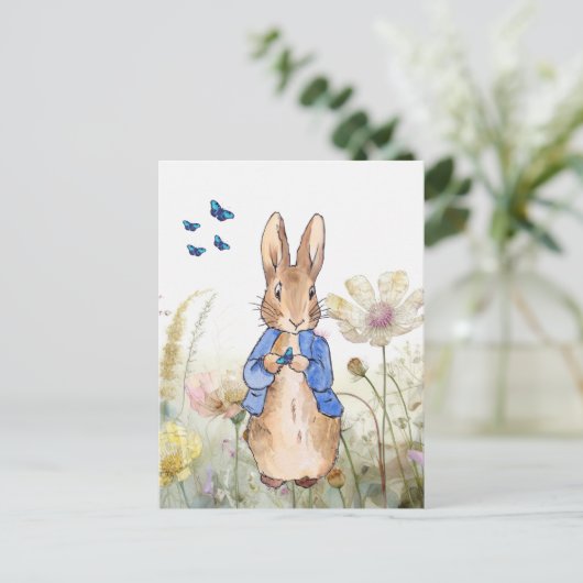 Peter die Kaninchen Wildblumen und blaue Schmetter Postkarte (Stehend Vorderseite)
