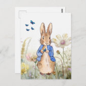 Peter die Kaninchen Wildblumen und blaue Schmetter Postkarte (Vorne/Hinten)