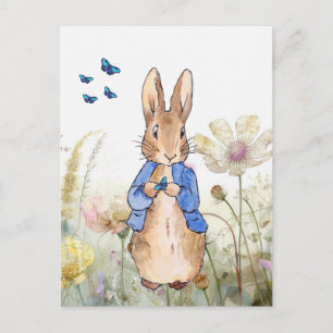 Peter die Kaninchen Wildblumen und blaue Schmetter Postkarte