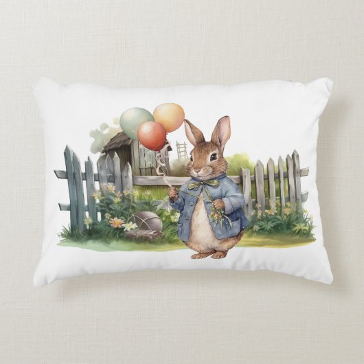 Peter die kaninchenblaue Jacke mit Ballons Dekokissen (Vorderseite)