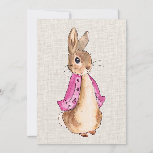 Peter die Rabbit rosa Jacke beige Leinenstruktur Einladung (Vorderseite)