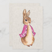 Peter die Rabbit rosa Jacke beige Leinenstruktur Einladung (Vorne/Hinten)