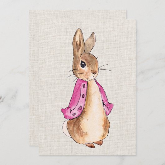 Peter die Rabbit rosa Jacke beige Leinenstruktur Einladung (Vorne/Hinten)