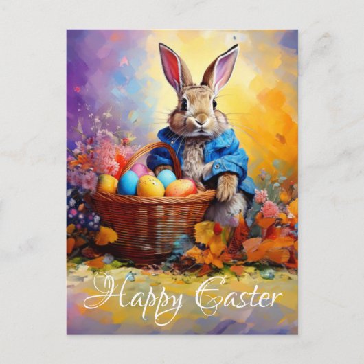 Peter Easter Bunny mit Ostereier Happy Osterfeier Feiertagspostkarte (Vorderseite)