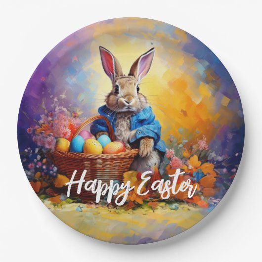 Peter Easter Bunny mit Ostereier Happy Osterfeier Pappteller (Vorderseite)